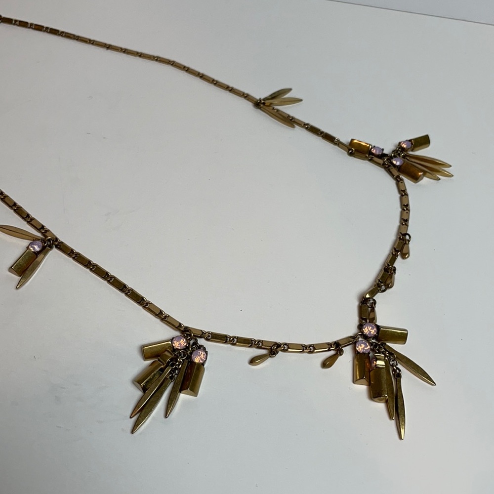 J Crew Antique Gold w/ Pink Opal Long Necklace